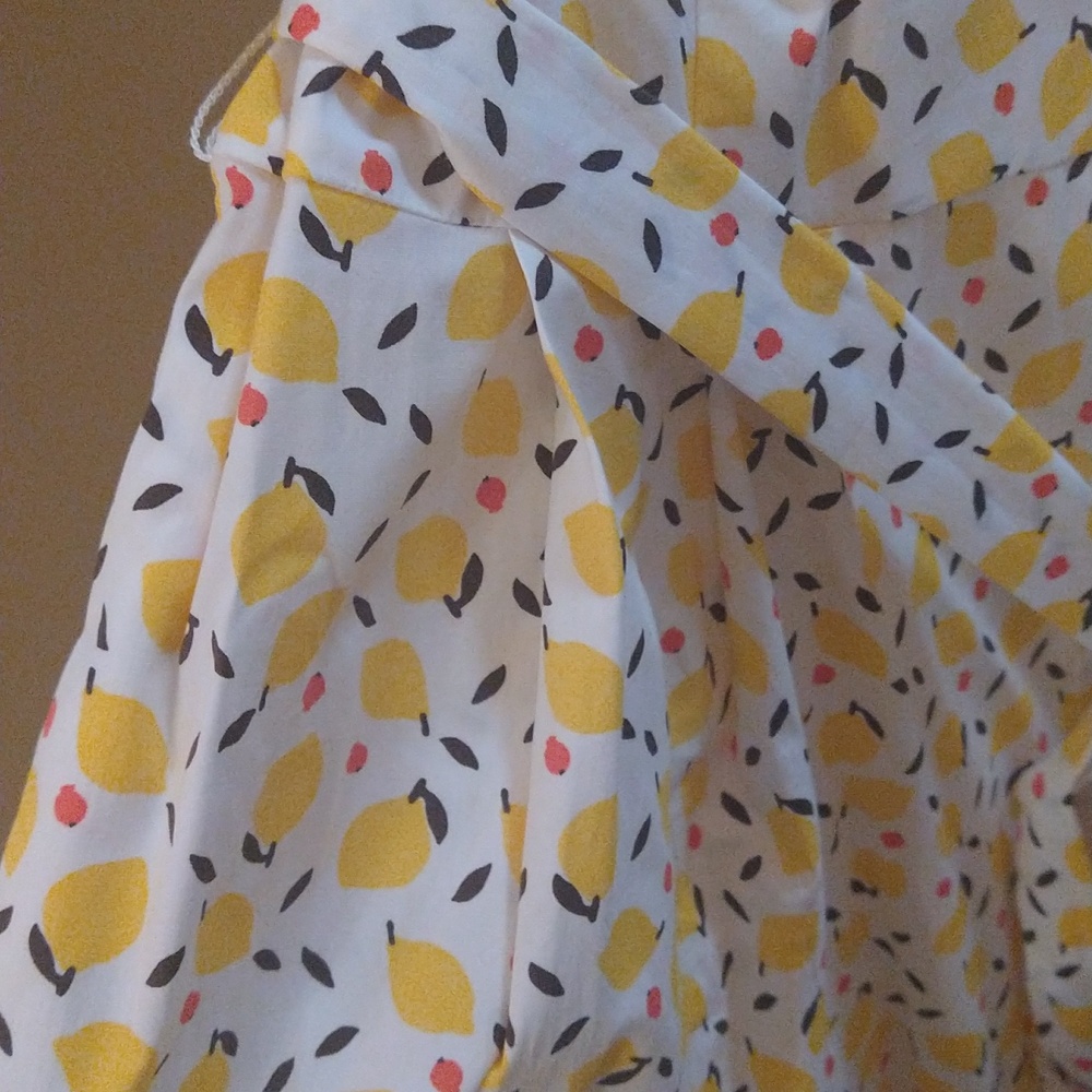 Boden White Lemon-Print Midi Dress with Yellow and Coral Accents - Picture 2 of 8